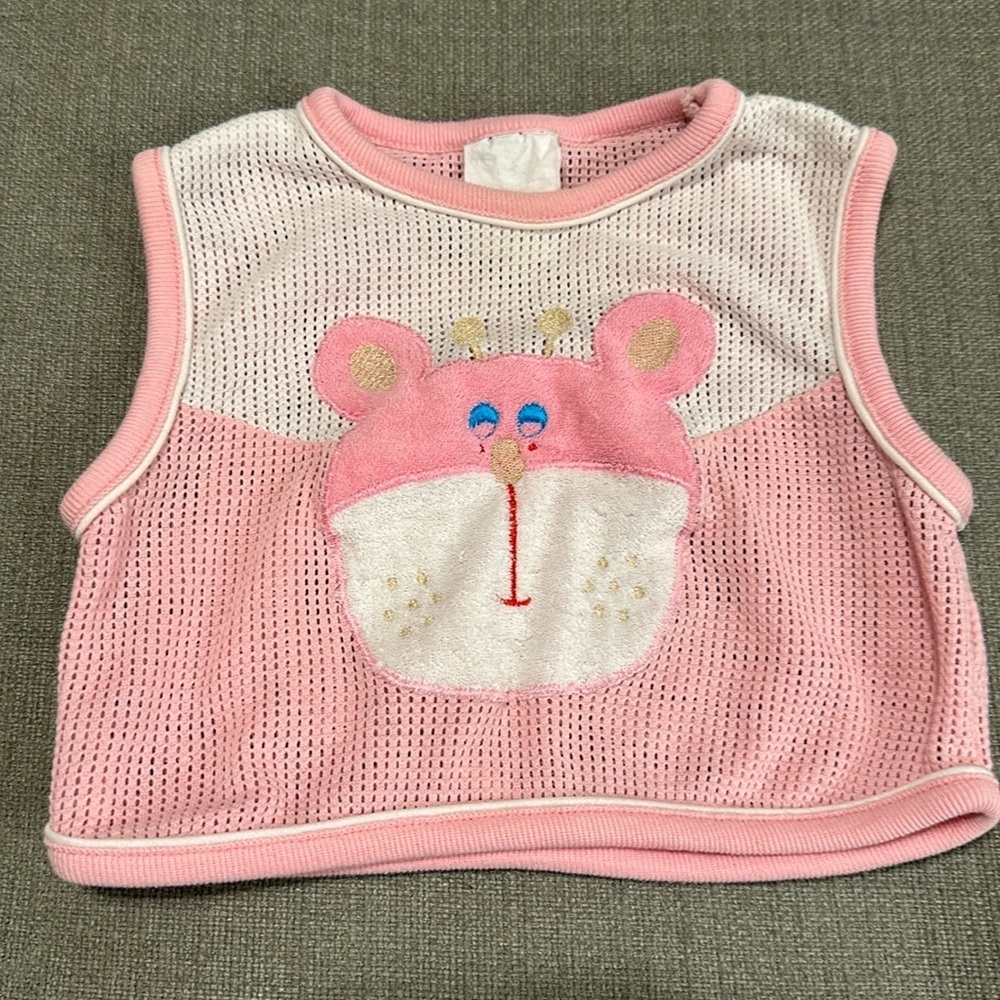 🎀3-6m mesh vintage sleeveless shirt pink and white